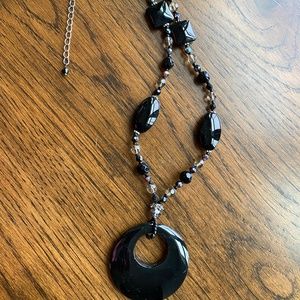 Retired Park Lane Hypnotic Disc Necklace Black Carnelian Faceted Glass Beads